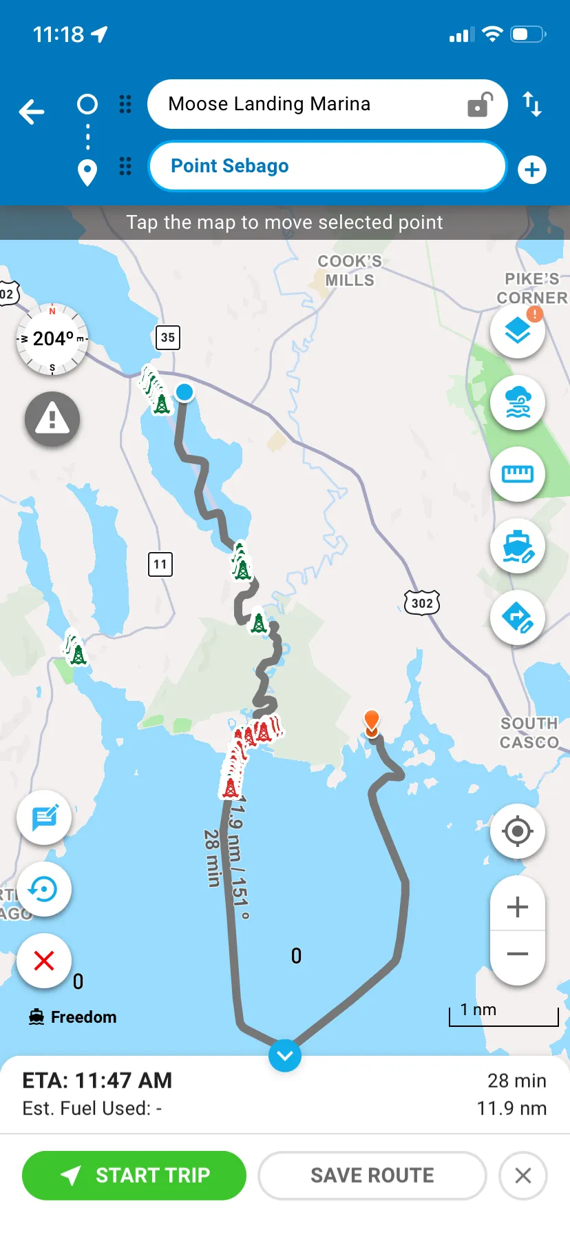 GPS Tracking - Moose Landing Marina to Point Sebago Resort