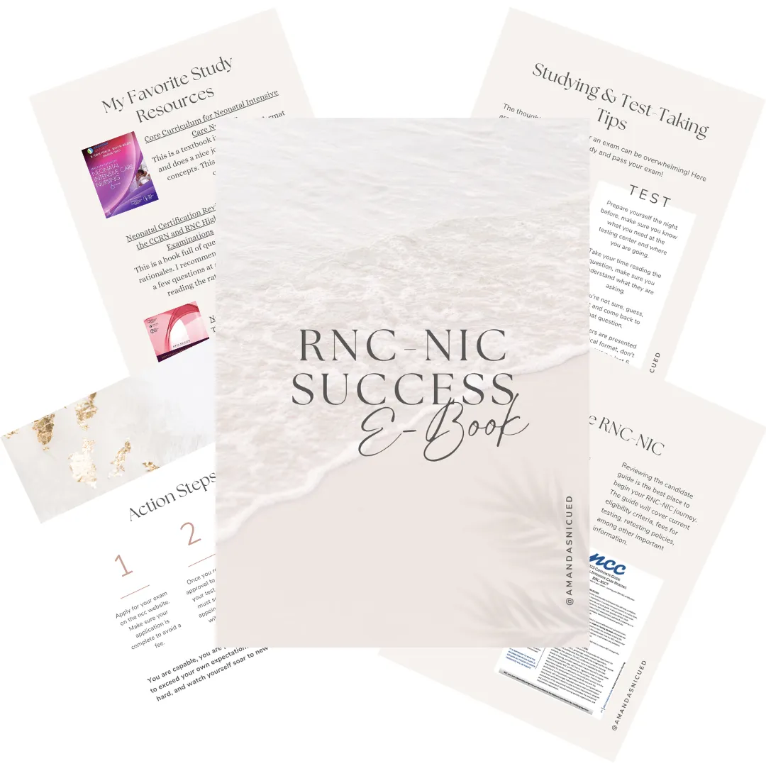 RNC-NIC success e-book cover, free resource for NICU nurses