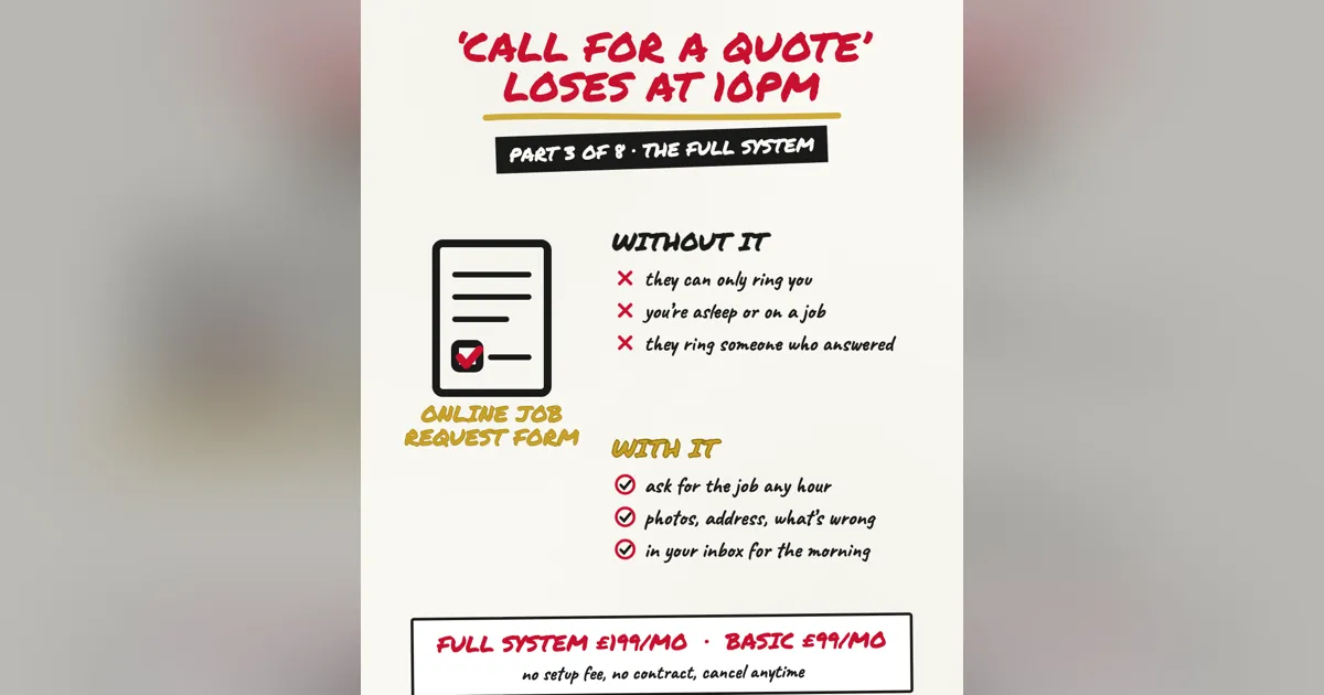 "Call for a quote" loses at 10pm: why your website needs a job request form
