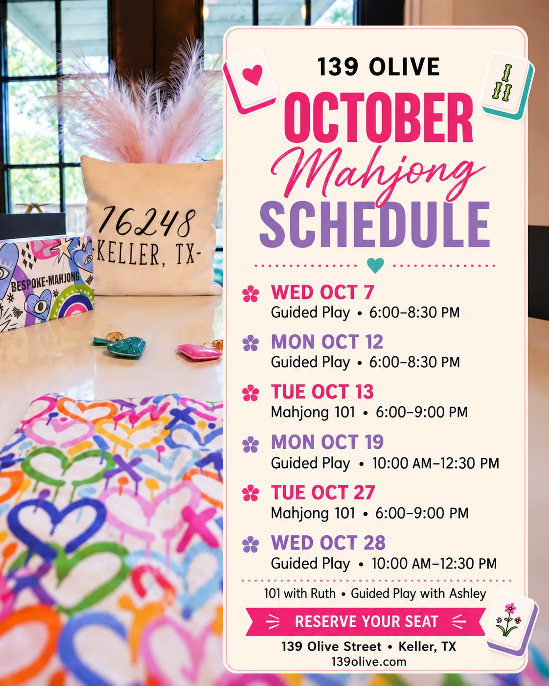 August Mahjong schedule at 139 Olive