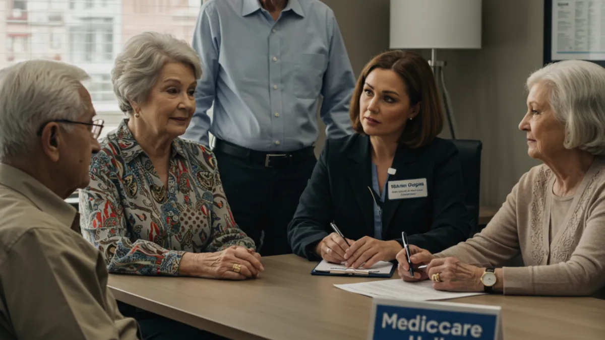 Doctor checks patient's blood pressure with stethoscope.