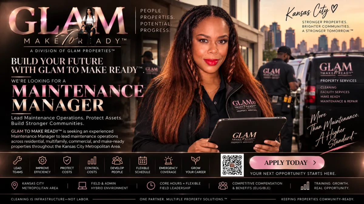 Maintenance Manager career opportunity with GLAM TO MAKE READY in Kansas City