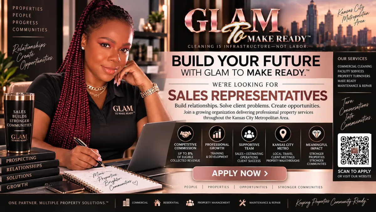 GLAM TO MAKE READY™ Sales Representative opportunity in the Kansas City Metropolitan Area for property services sales and business development.