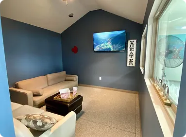 Spacious indoor dog daycare play area