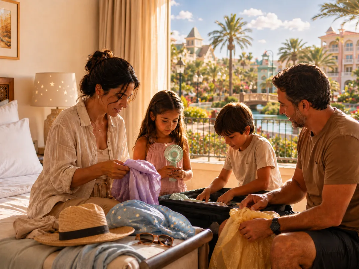 Familia con maletas en Disney World Orlando según el clima y la época del año