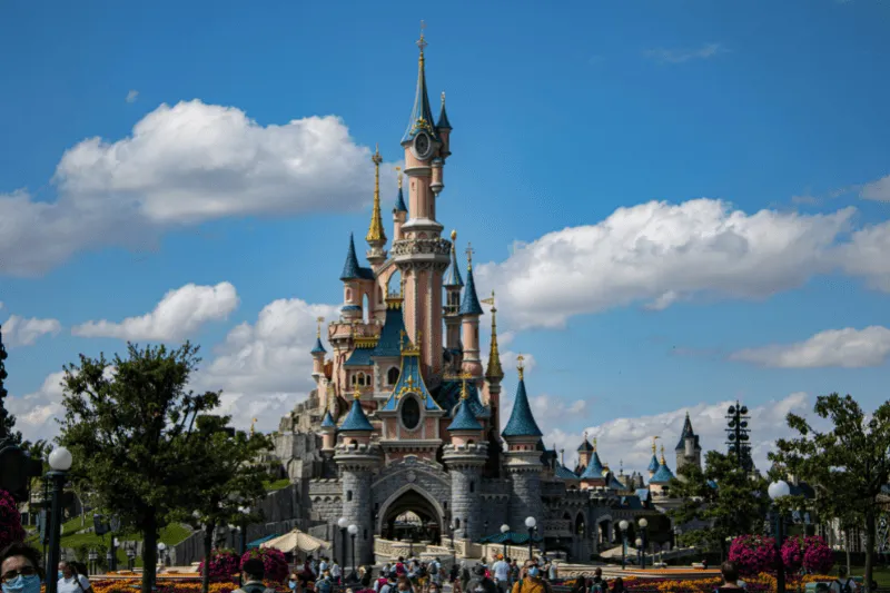 Disneyland Paris castle at sunset