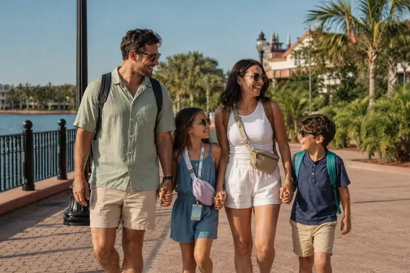 Padres con hijos paseando por Walt Disney World