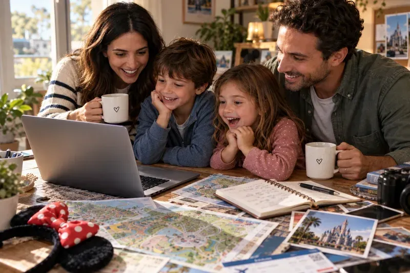 Familia organizando su primer viaje a Disneyland Paris