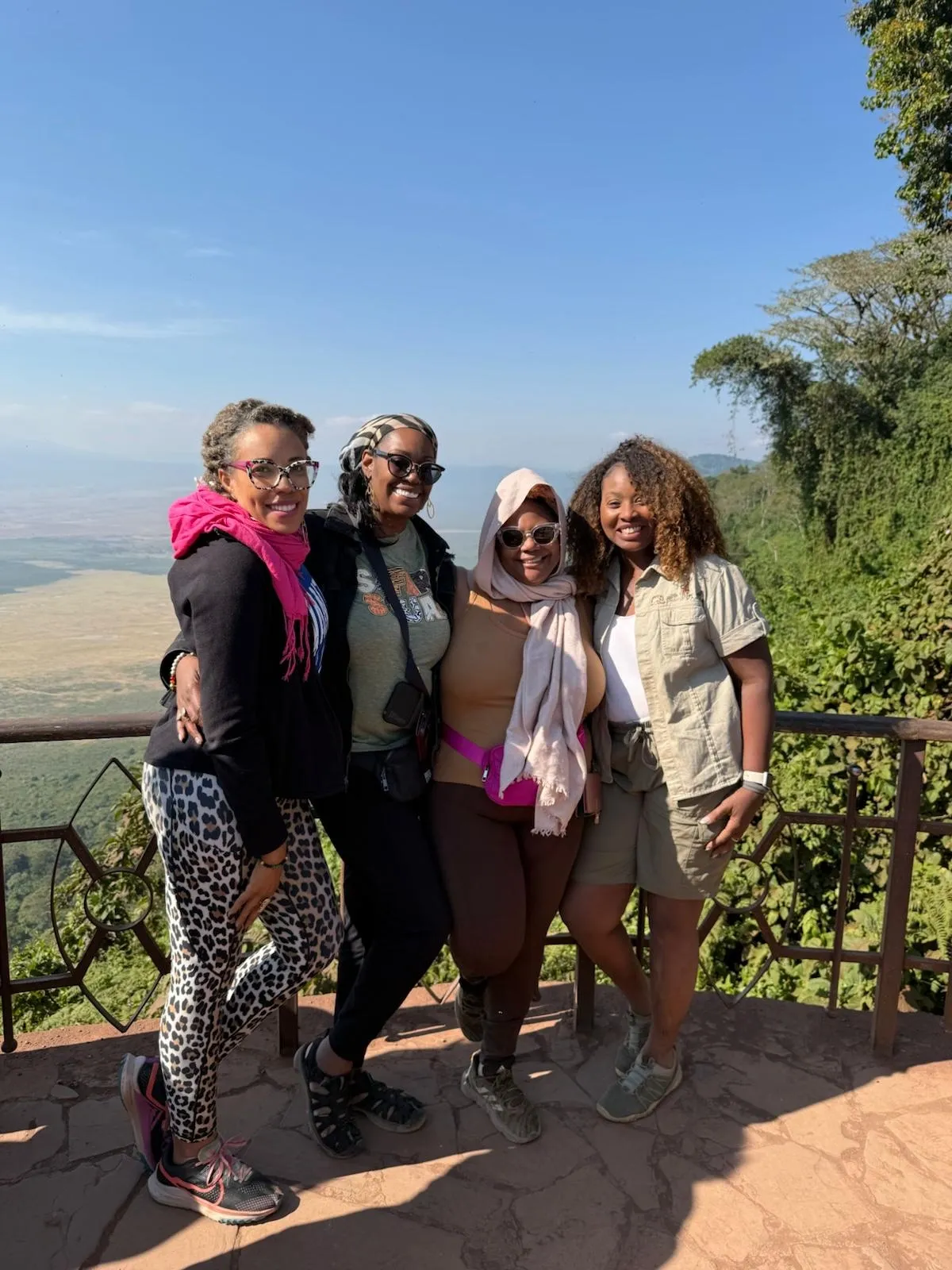 group of women overlooking Tanzania landscape during retreat