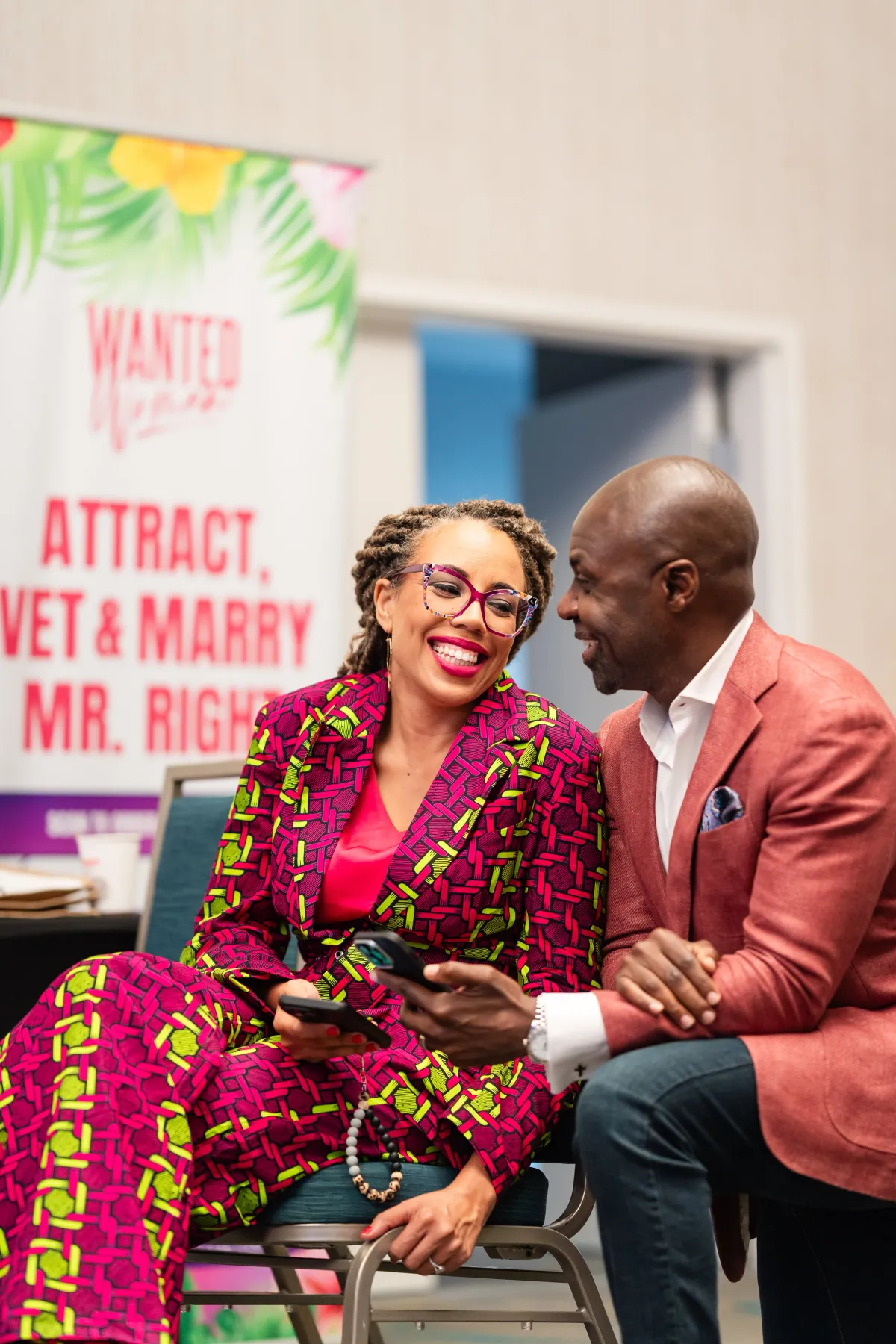 Coach Cass and her husband speaking at WANTED Woman Live relationship event