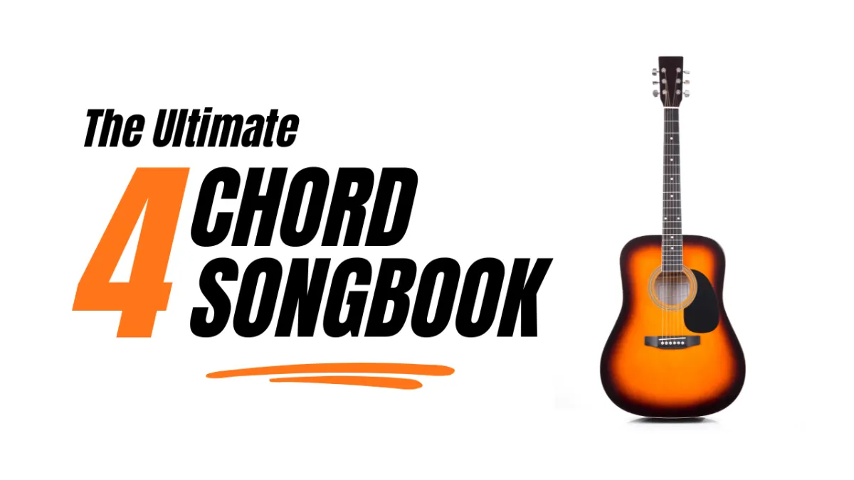 Acoustic guitar and open songbook with beginner-friendly 4-chord songs