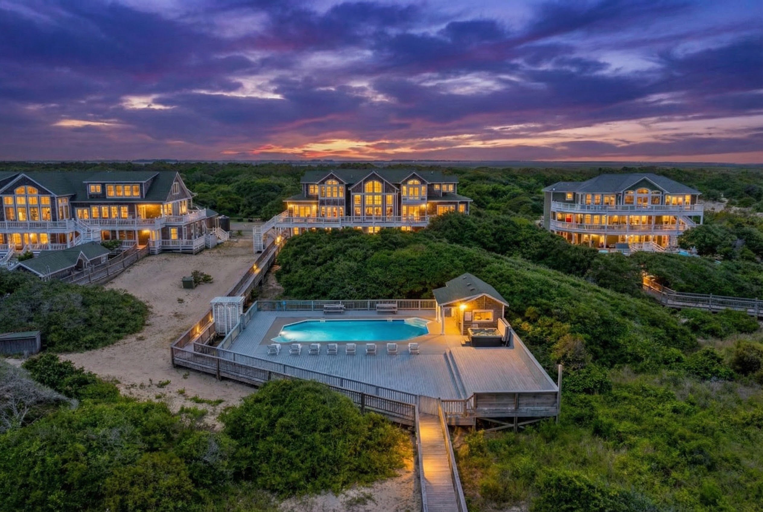 Aerial view of 4x4 beaches in Corolla with luxury homes