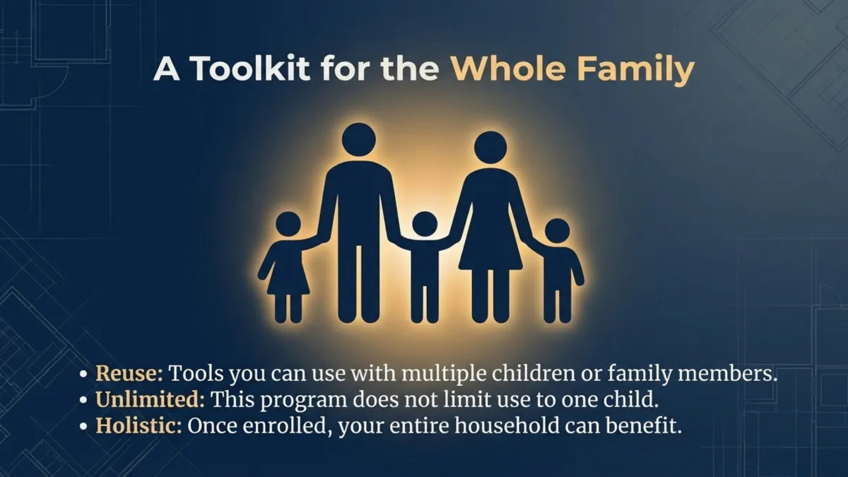 A Toolkit for the Whole Family” — message that tools can be reused with multiple children or family members; unlimited use; benefits extend across the household once enrolled