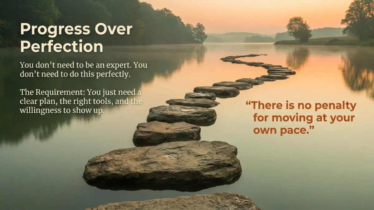 ADHD Success Navigator Adult Program — stepping-stone progress concept encouraging consistent ADHD growth instead of all-or-nothing thinking.