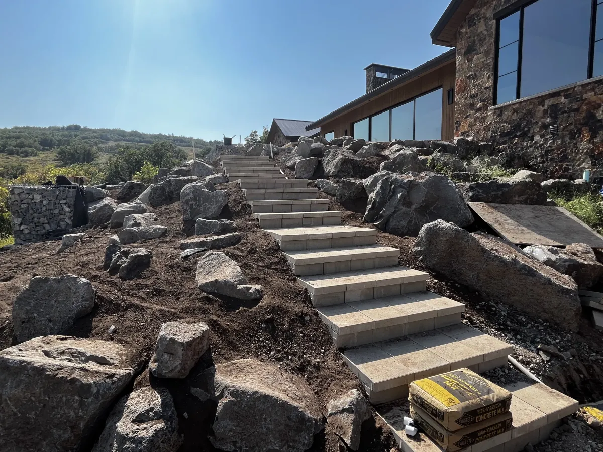 Oakley Utah rock staircase and hardscape design