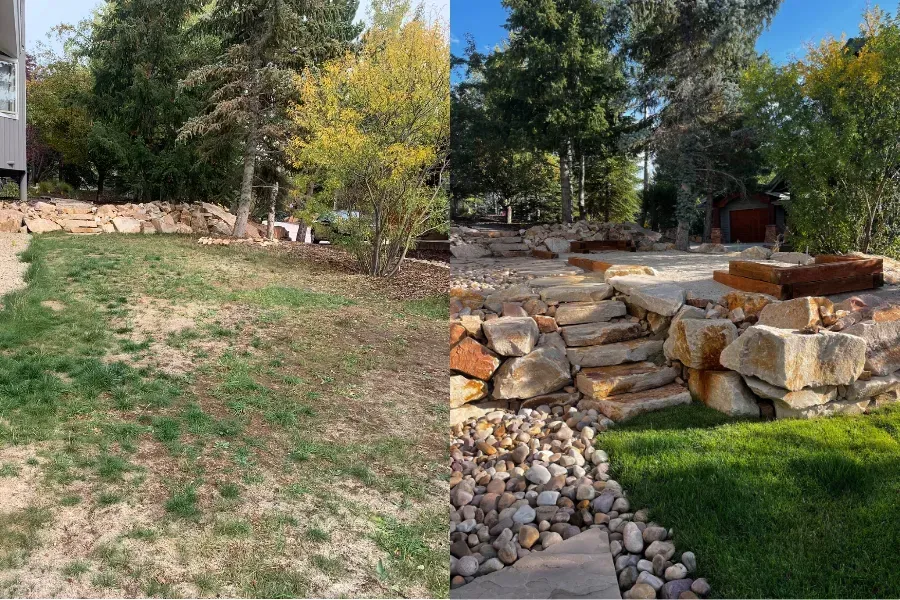 Before and After Backyard Rock Hardscape Installed in Oakley, Utah