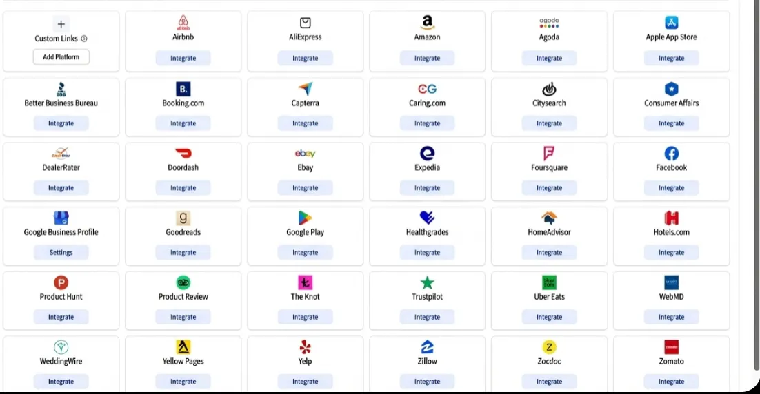 Review platform integrations