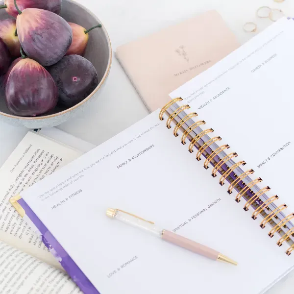 Open weekly planning spread with handwriting, checkboxes, and colorful highlights