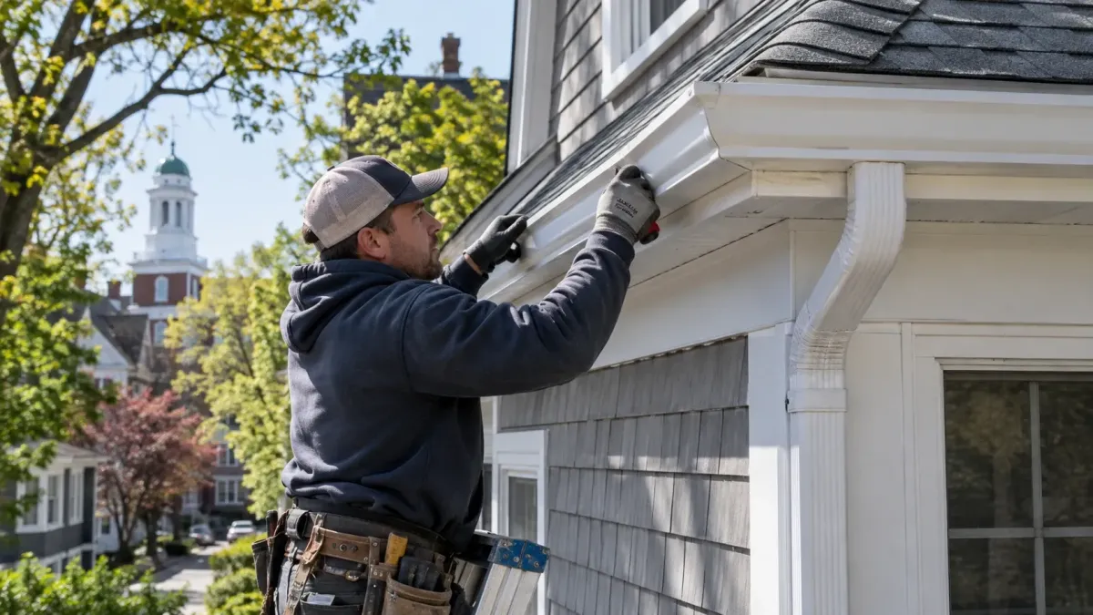Seamless gutter installation on a residential home in Cambridge, MA