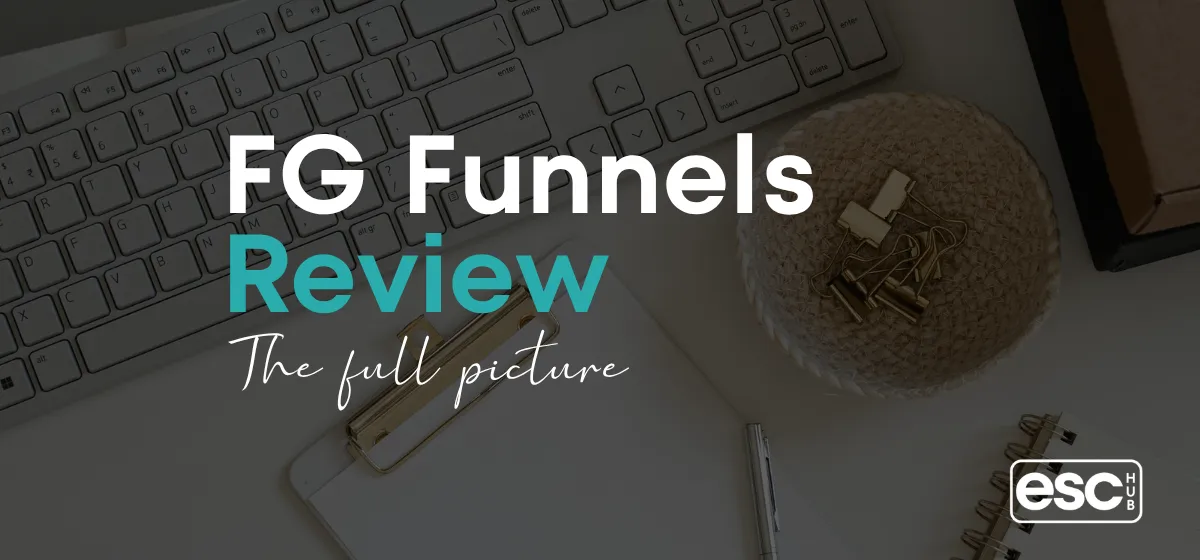 Clean desk with laptop representing FG Funnels review for coaches and online business owners