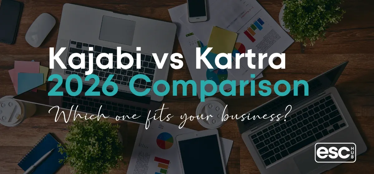 Clean comparison scene representing Kajabi vs Kartra for coaches and online business owners