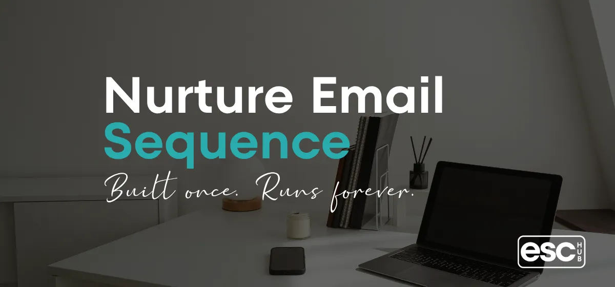 Clean desk with laptop representing nurture email sequence for small business owners