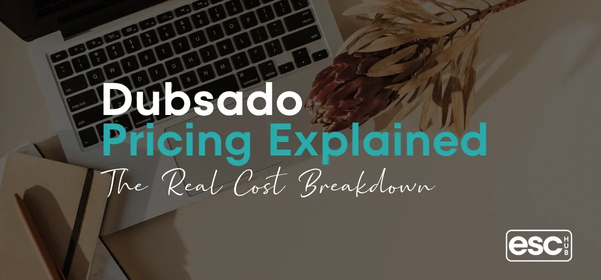 Woman at clean minimal desk with laptop - Dubsado pricing review for solopreneurs and coaches