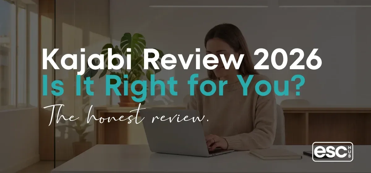 Woman at laptop reviewing platform options representing an honest Kajabi review for solopreneurs and online coaches in 2026