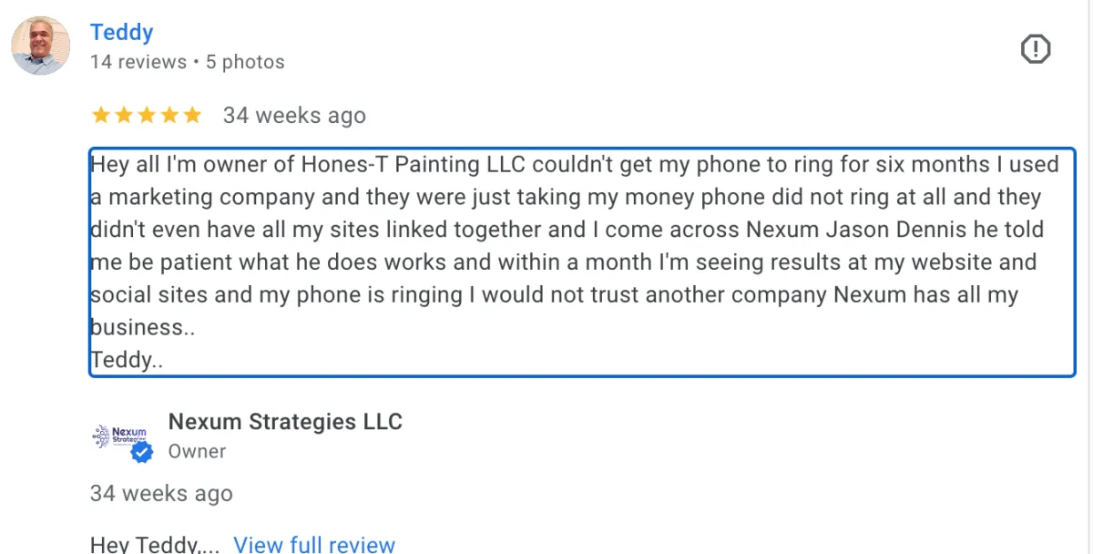 Picture of 5 Star Review From Google