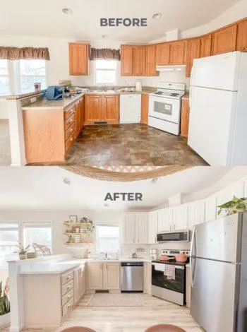 Before and After Kitchen with Cabinets That Have Be Refaced with new Door and Drawers