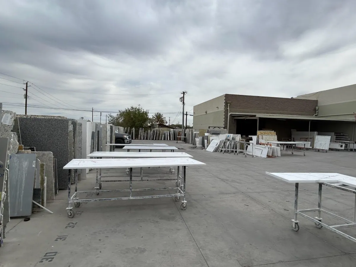 Countertop Rock fabrication shop in Phoenix, AZ with stone slabs ready for custom installation.
