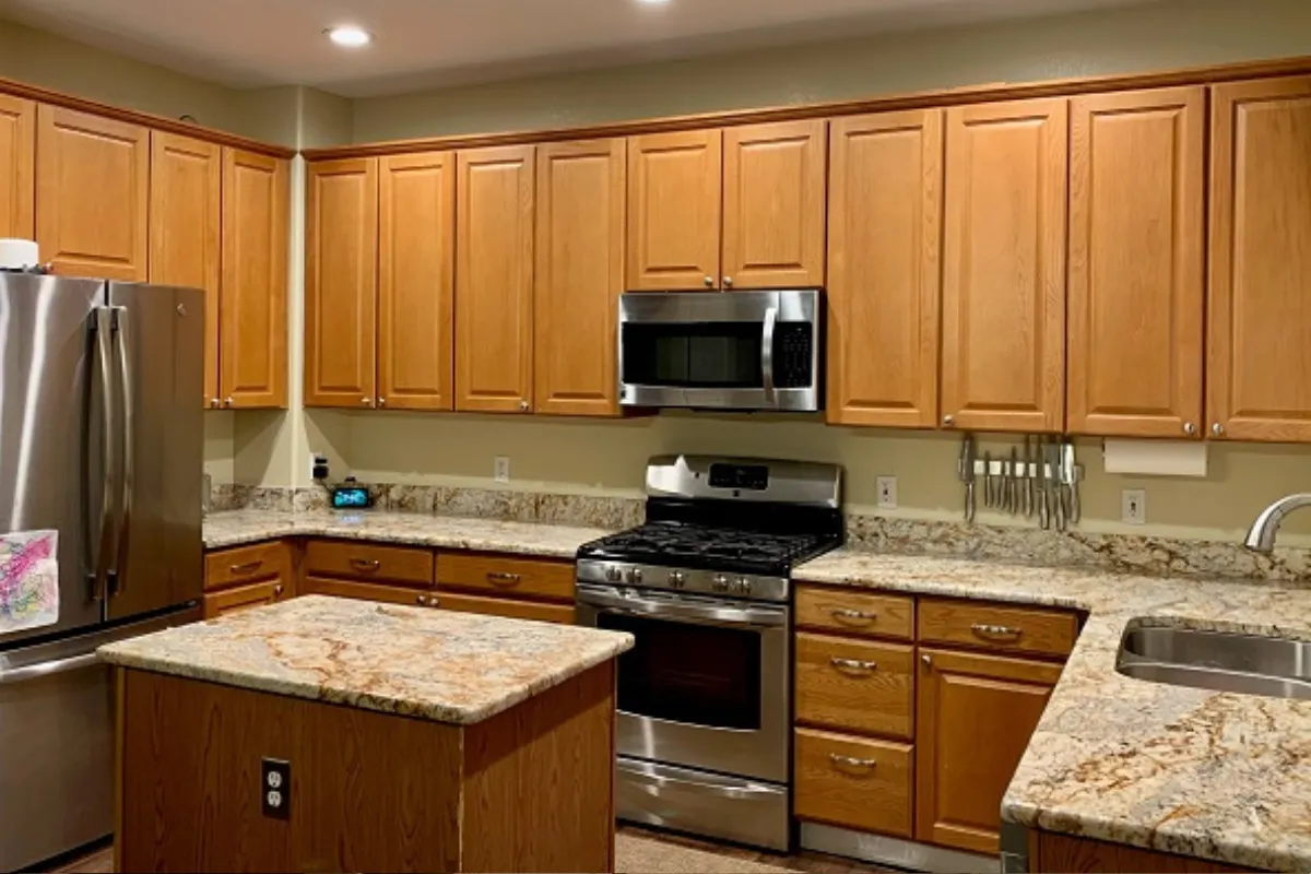 Before Picture of Kitchen Cabinets - Original Oak Doors and Drawers