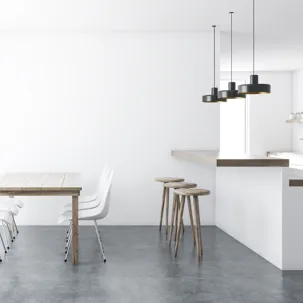concrete floor set up in kitchen