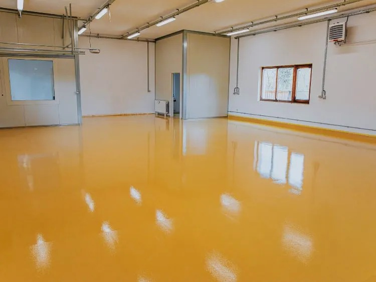 a newly installed epoxy flooring coating