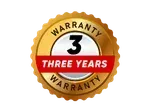 A golden, circular seal with '3' and 'THREE YEARS WARRANTY' written in black and red, signifying a 3-year warranty.