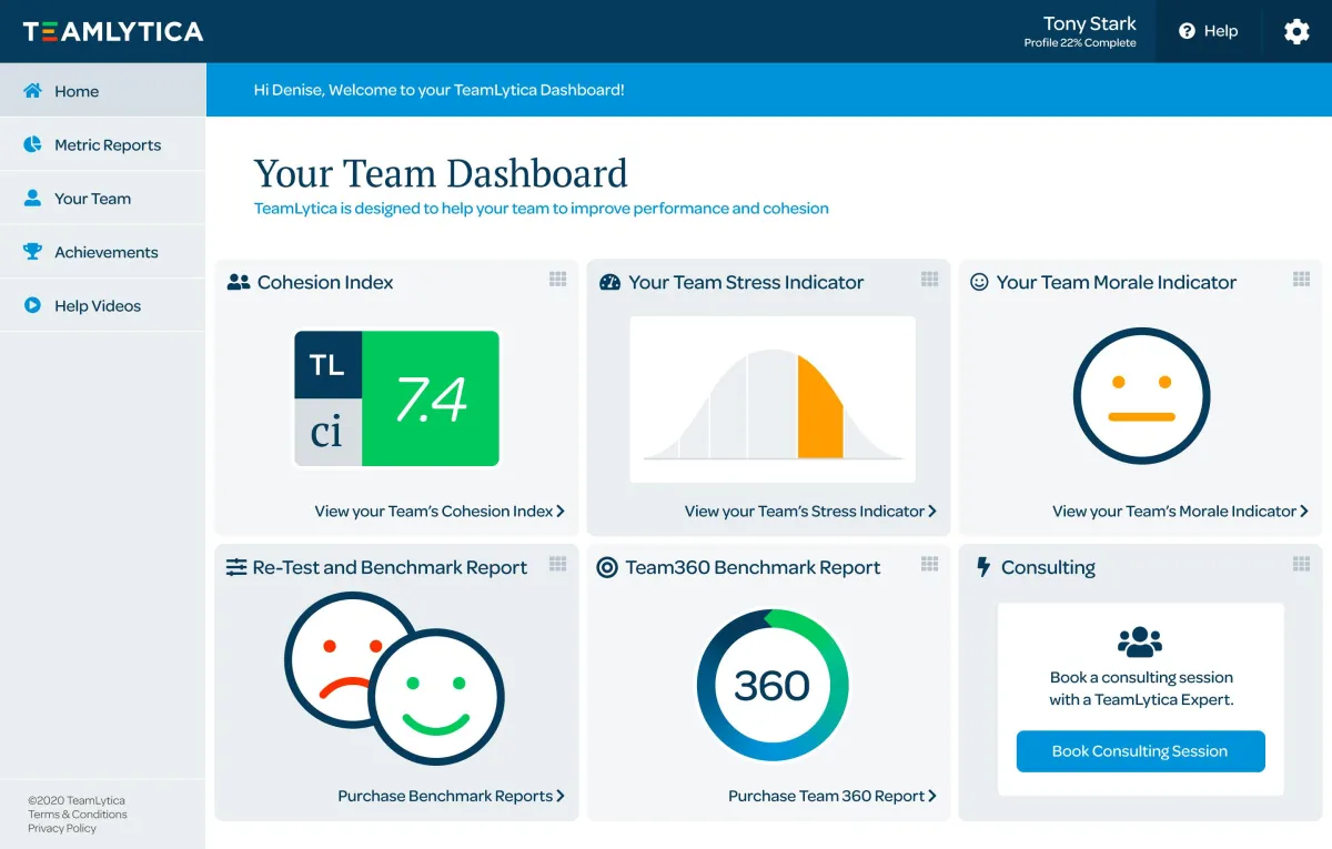 TeamLytica Your Team Dashboard example