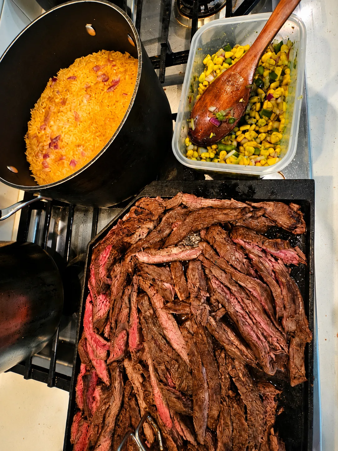 Steak Dinner with Mexican Rice and Jalapeño Corn Salsa
