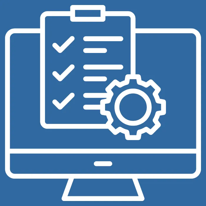 Grafik PC mit Checkliste und Zahnrad