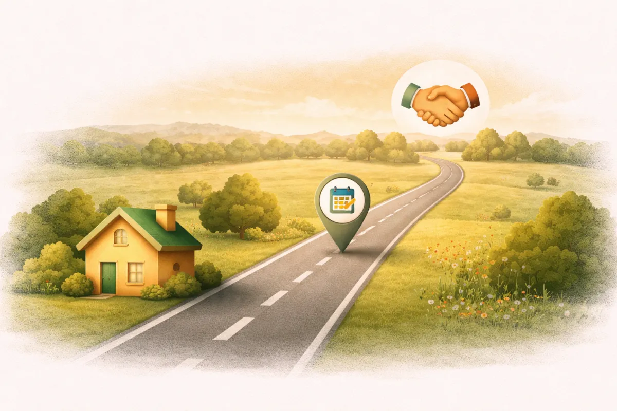 Conceptual illustration of a clear planned path from a no-payment term mortgage through to a defined exit — representing the importance of an exit strategy before signing