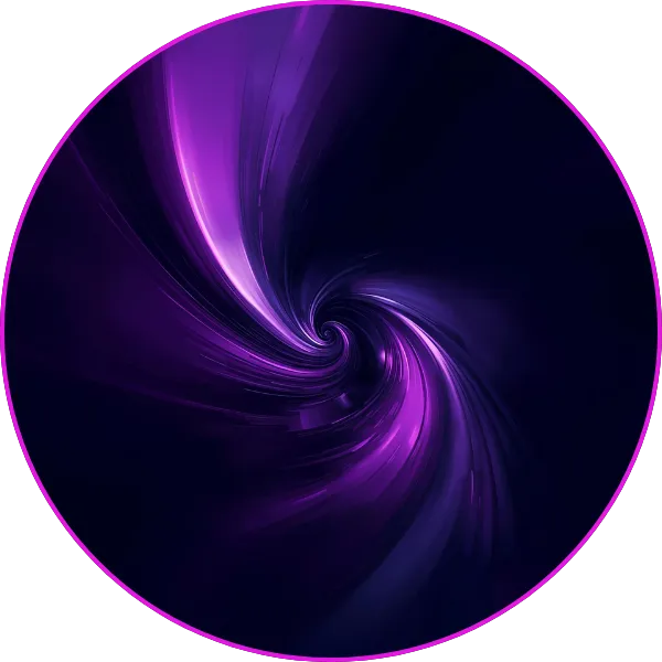 A swirling vortex of neon purple and blue light forming a spiral pattern against a dark background, creating a sense of motion and energy.