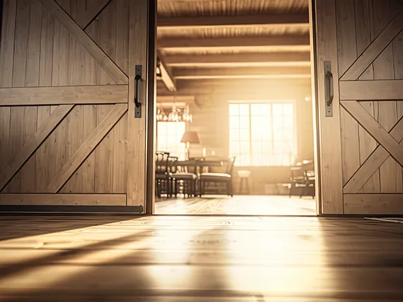 Transform your space with a stylish barn door that’s expertly installed to slide smoothly.