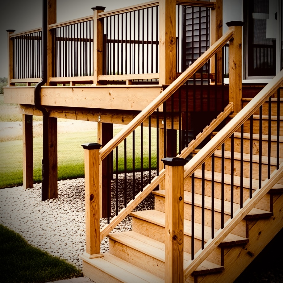 Custom pressure-treated deck build in Fredericton backyard