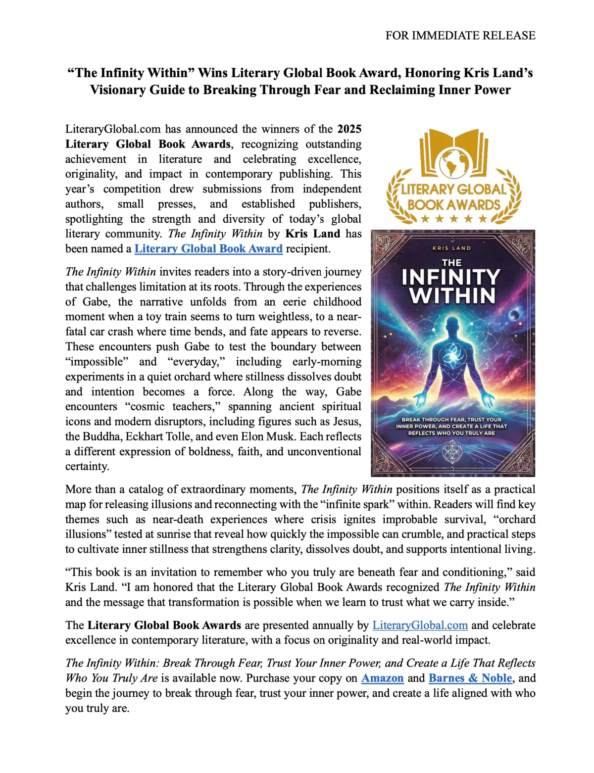 “The Infinity Within” Wins Literary Global Book Award