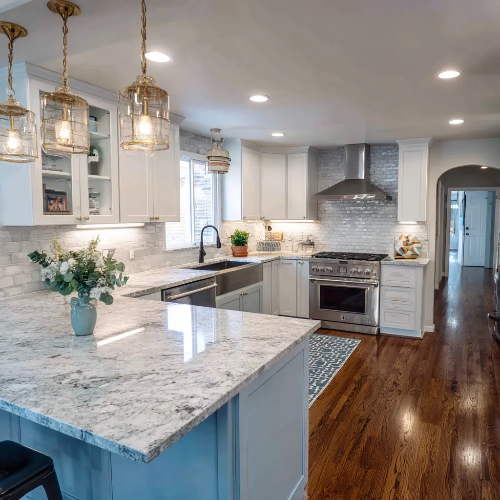 Luxury bathroom remodel with freestanding soaking tub walk in shower custom vanity and tile flooring completed by expert remodelers