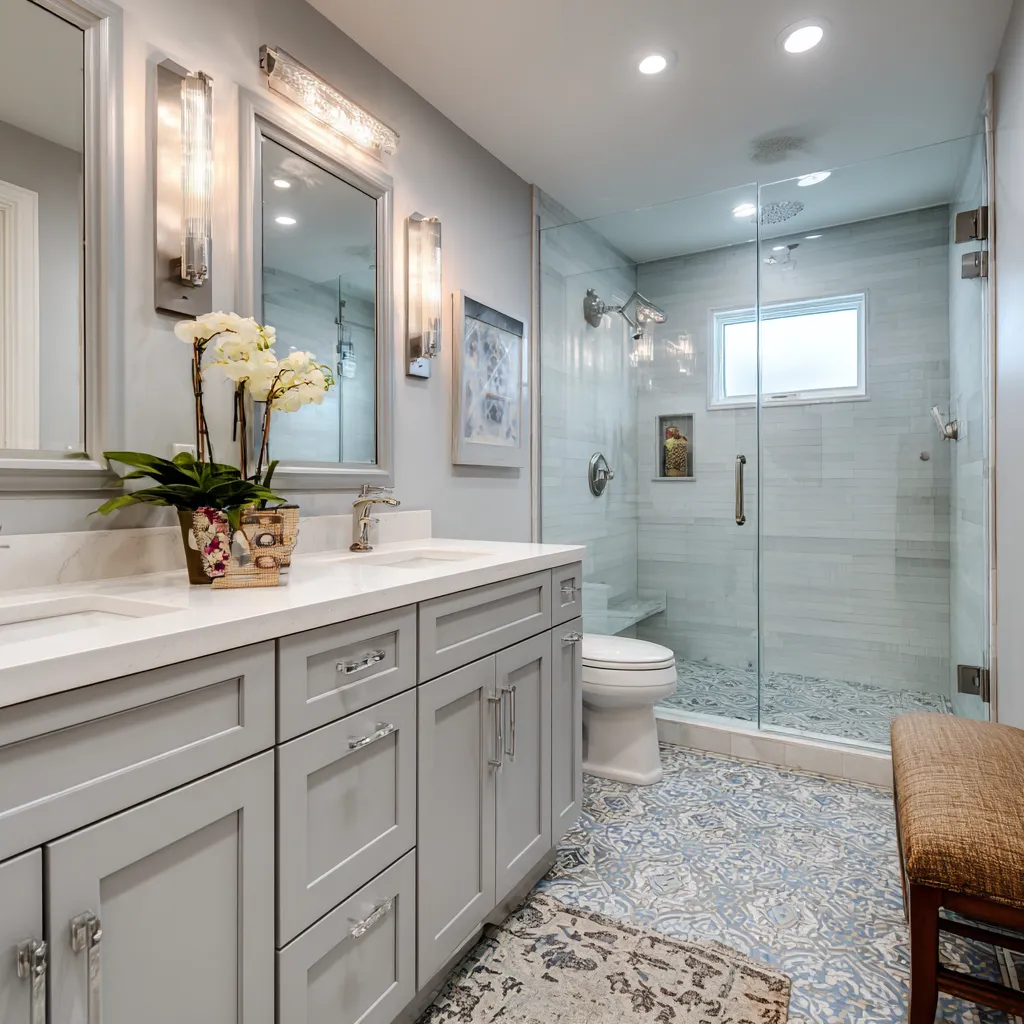 Custom kitchen renovation with gray shaker cabinets quartz countertops and stainless steel range completed by skilled kitchen remodeling experts