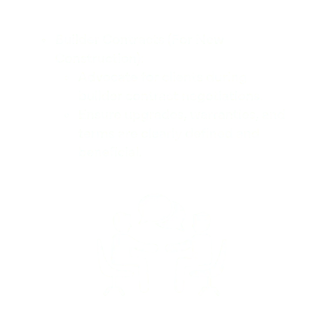 Advocate for clients during builder contract negotiations.