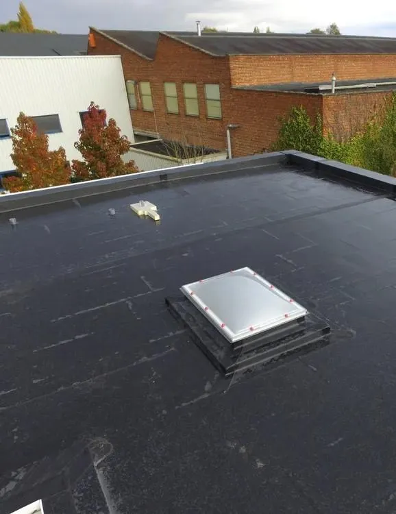 a flat roofing with a sky window