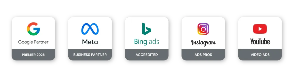 google premier partner, meta business partner, bing ads accredited, instagram ad pros, youtube video ads,
