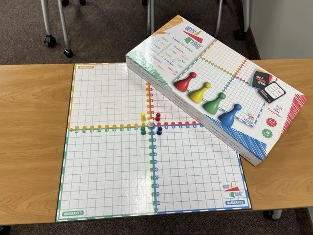 Plot This! graphing manipulatives set with four‑quadrant board, pawns and cards