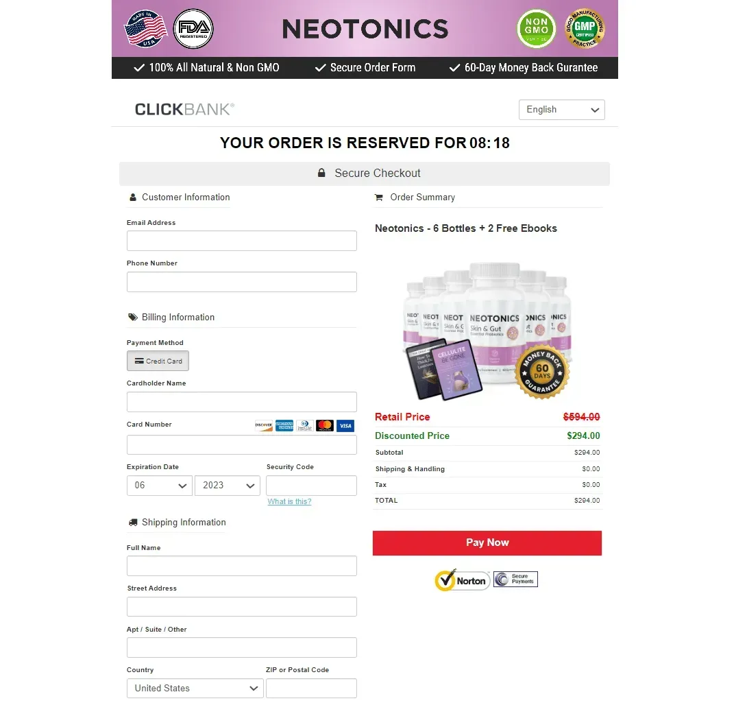 Neotonics order page